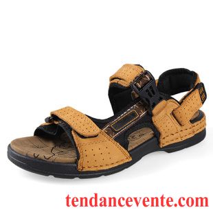 Sandales Cuir Blanc Homme Homme Été Sport Décontractée Chaussons Respirant En Cuir Plage Ambre