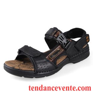 Sandales Cuir Blanc Homme Homme Été Sport Décontractée Chaussons Respirant En Cuir Plage Ambre