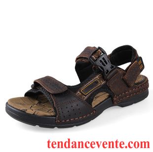 Sandales Cuir Blanc Homme Homme Été Sport Décontractée Chaussons Respirant En Cuir Plage Ambre