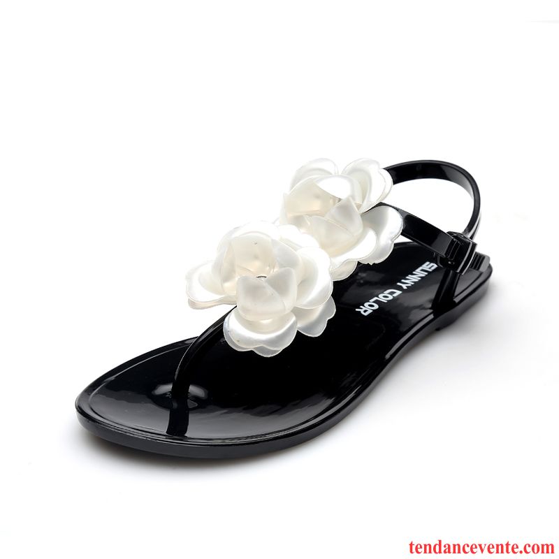 Sandales Femme Cuir Vente Plates Vacances Été Femme Fleurs Chaussons Plage Antidérapant Tomate