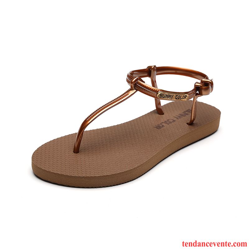 Sandales Femme Marron Cuir Vacances Femme Rome Plates Décontractée Tous Les Assortis Été Flats Mode Plage