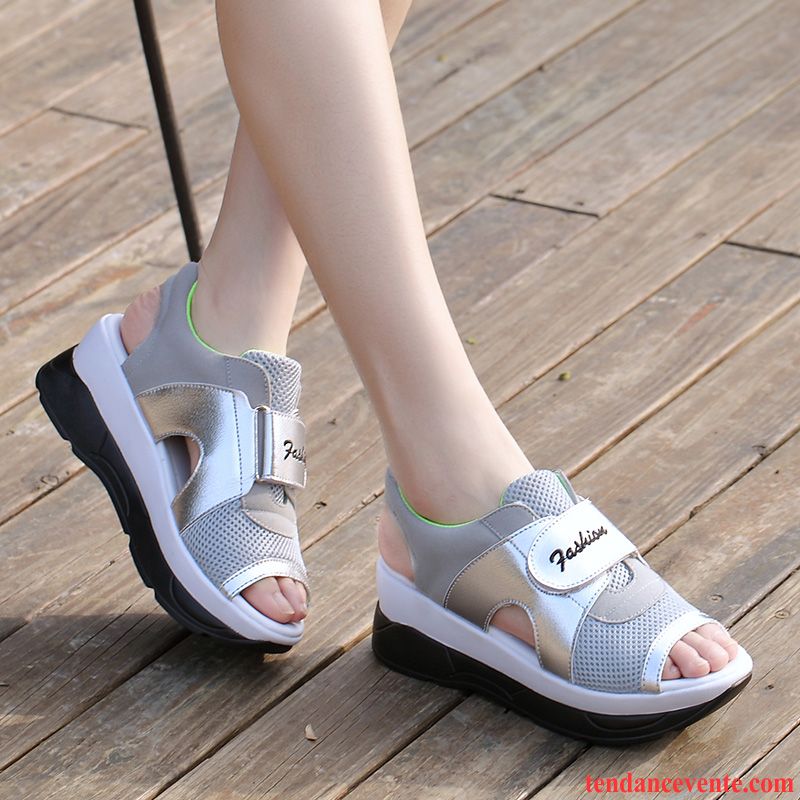 Sandales Femme Pas Cher Semelle Épaisse Tendance Étudiant Bleu Été Peep-orteil Wedges Sport Semelle Doux Femme Décontractée Bleu