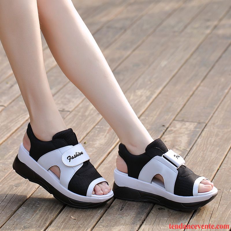 Sandales Femme Pas Cher Semelle Épaisse Tendance Étudiant Bleu Été Peep-orteil Wedges Sport Semelle Doux Femme Décontractée Bleu