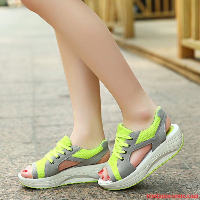 Sandales Femme Pas Cher Semelle Épaisse Tendance Étudiant Bleu Été Peep-orteil Wedges Sport Semelle Doux Femme Décontractée Bleu