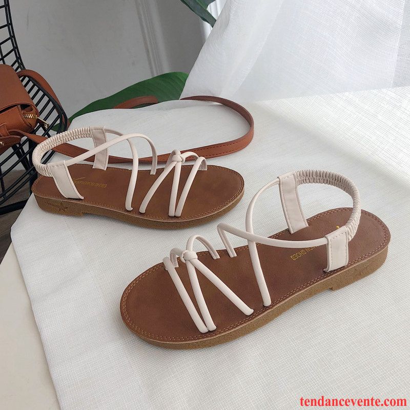 Sandales Femme Rome Mode Étudiant Tous Les Assortis Été Plates Blanc Rouge