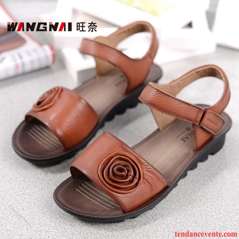 Sandales Femme Soldes Été Semelle Doux Cuir Véritable Femme Flats Taillissime Talons Compensés Lilas