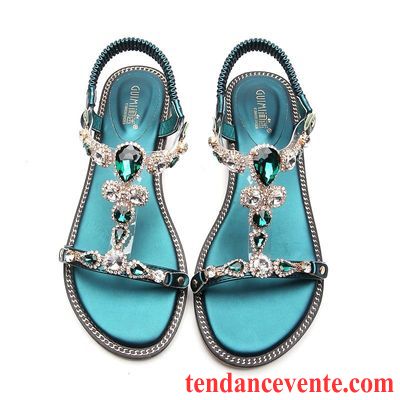 Sandales Femme Tendance Talons Compensés Antidérapant Imitation Strass Dame Rome Vert