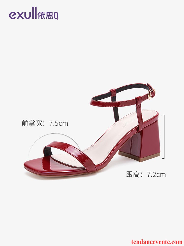 Sandales Femme Épais Été Tous Les Assortis Tendance Mode Talons Hauts Noir Rouge