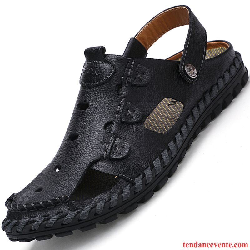 Sandales Homme Chaussons Plage Été Respirant Décontractée Cuir Marron