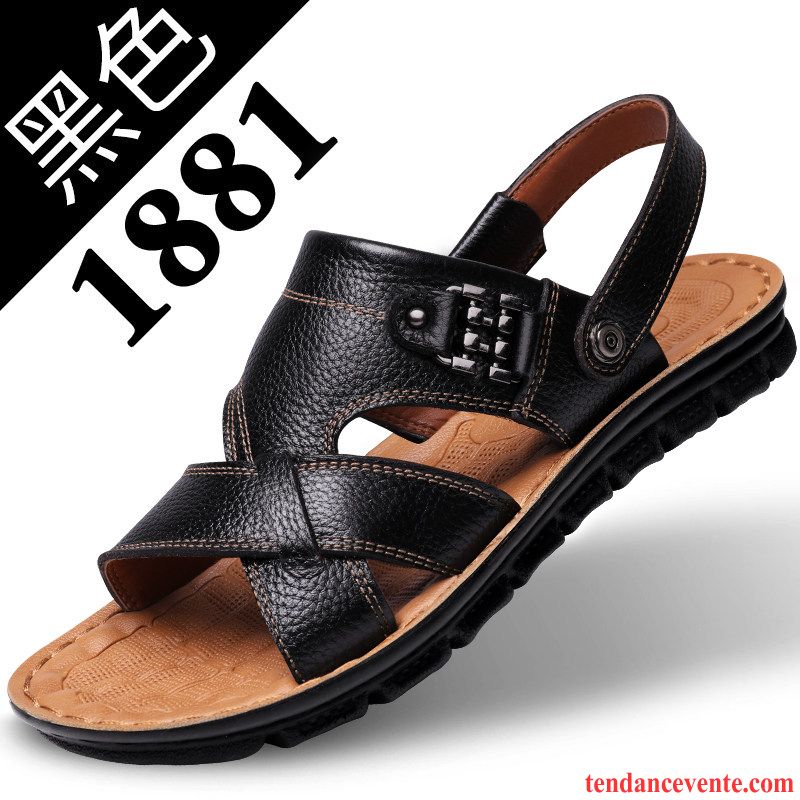 Sandales Homme En Cuir Plage Tendance Été Cuir Véritable Taillissime Marron