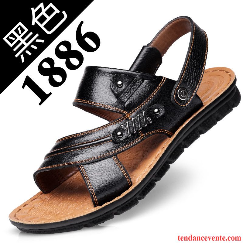 Sandales Homme En Cuir Plage Tendance Été Cuir Véritable Taillissime Marron