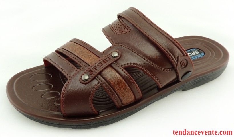 Sandales Mode Homme Pas Cher En Cuir Caoutchouc Homme Gros Porter Été Imperméable Antidérapant Chaussons Plage Blé Pas Cher