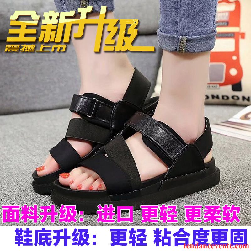 Sandales New Style Vente Plates Femme Étudiant Mince Creux Guipure Tous Les Assortis Décontractée Été Semelle Doux Velcro Pas Cher