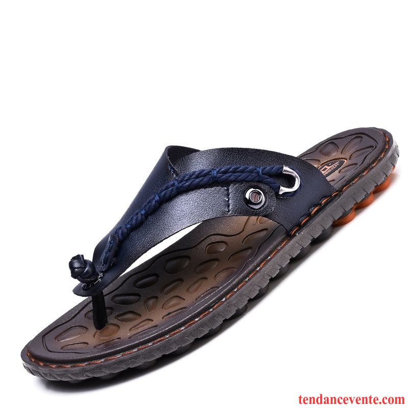 Sandales Pour Homme Pas Cher Mode Homme Chaussons Cuir Véritable Plage Antidérapant Personnalité Été Tendance