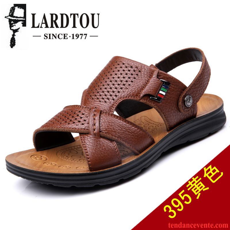 Sandales Talon Haut Homme Respirant Décontractée Offre Spéciale Tendance Authentique Chaussons Été Homme Cuir Véritable Violet