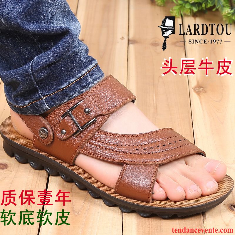 Sandales Talon Haut Homme Respirant Décontractée Offre Spéciale Tendance Authentique Chaussons Été Homme Cuir Véritable Violet