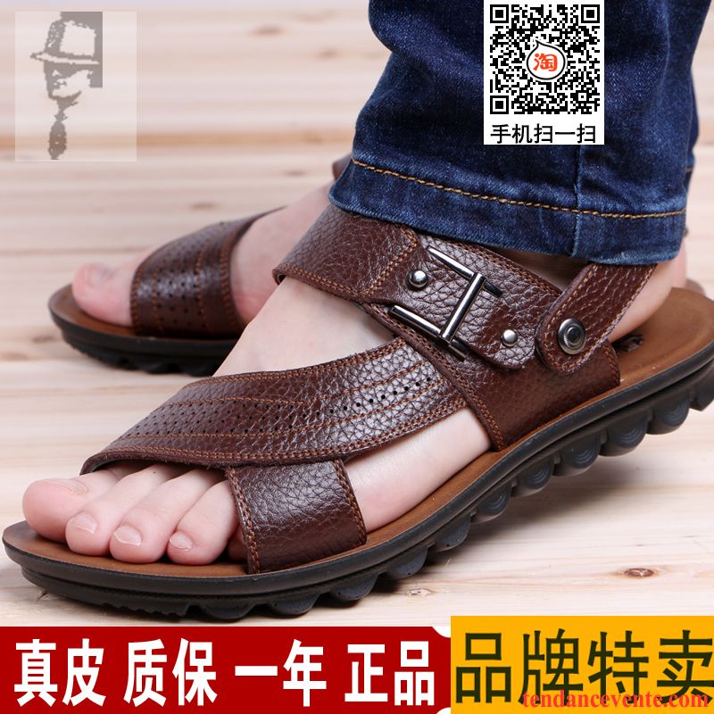 Sandales Talon Haut Homme Respirant Décontractée Offre Spéciale Tendance Authentique Chaussons Été Homme Cuir Véritable Violet