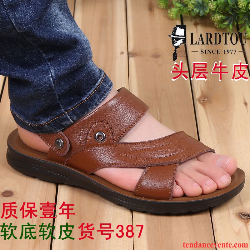 Sandales Talon Haut Homme Respirant Décontractée Offre Spéciale Tendance Authentique Chaussons Été Homme Cuir Véritable Violet