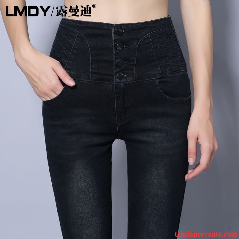 Short En Jean Femme Pas Cher Plus De Velours Taillissime Extensible Pantalon Forme Haute Cintrée Mince Femme Hiver Maigre Noir L'automne Lavande