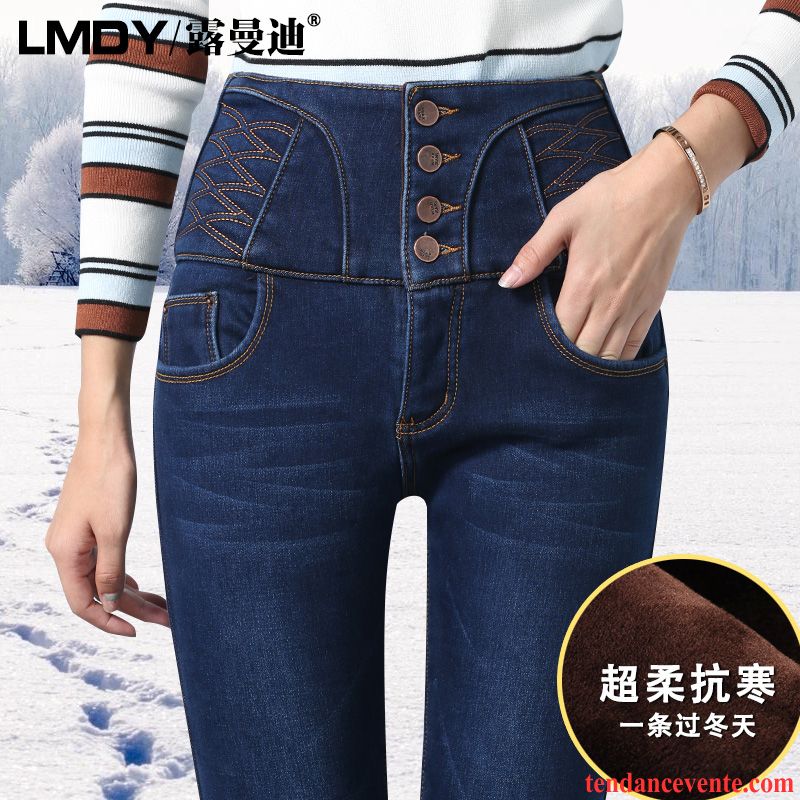 Short En Jean Femme Pas Cher Plus De Velours Taillissime Extensible Pantalon Forme Haute Cintrée Mince Femme Hiver Maigre Noir L'automne Lavande