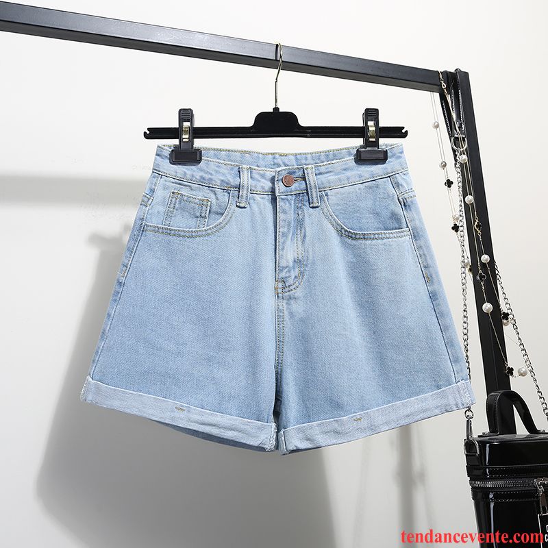 Shorts Femme Baggy Été Shorti Forme Haute Cintrée Étudiant A Lettre Bleu Marin Blanc