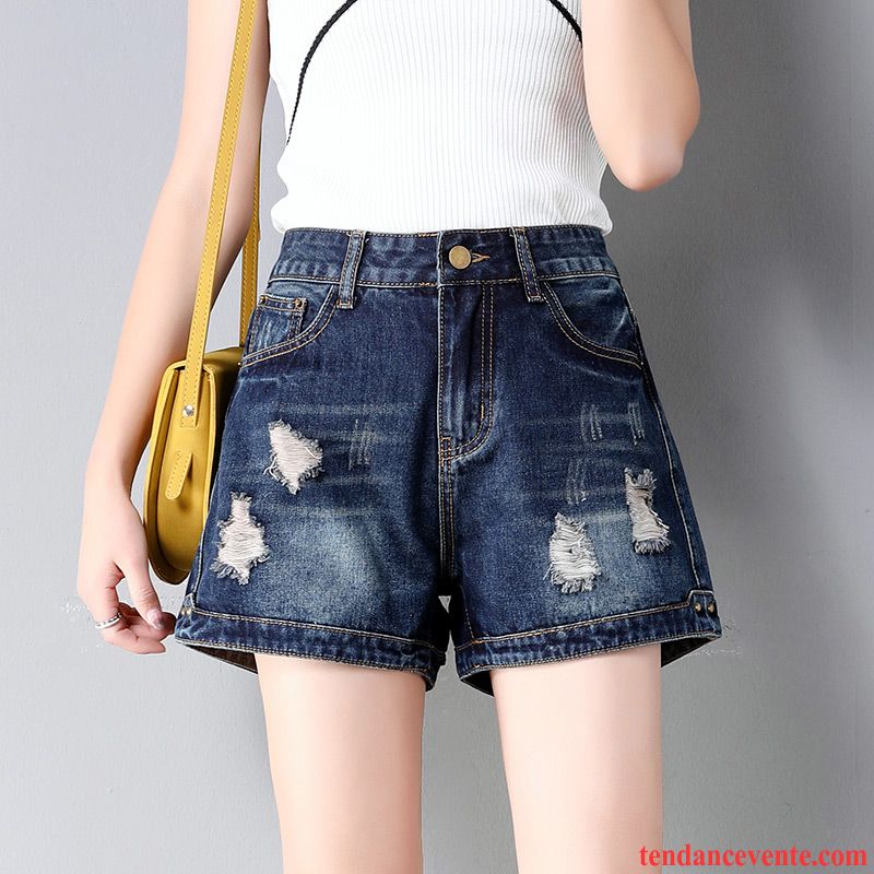 Shorts Femme Des Trous Dans Les Jeans Tous Les Assortis Été Shorti Baggy Pantalon Chaud Bleu Foncé