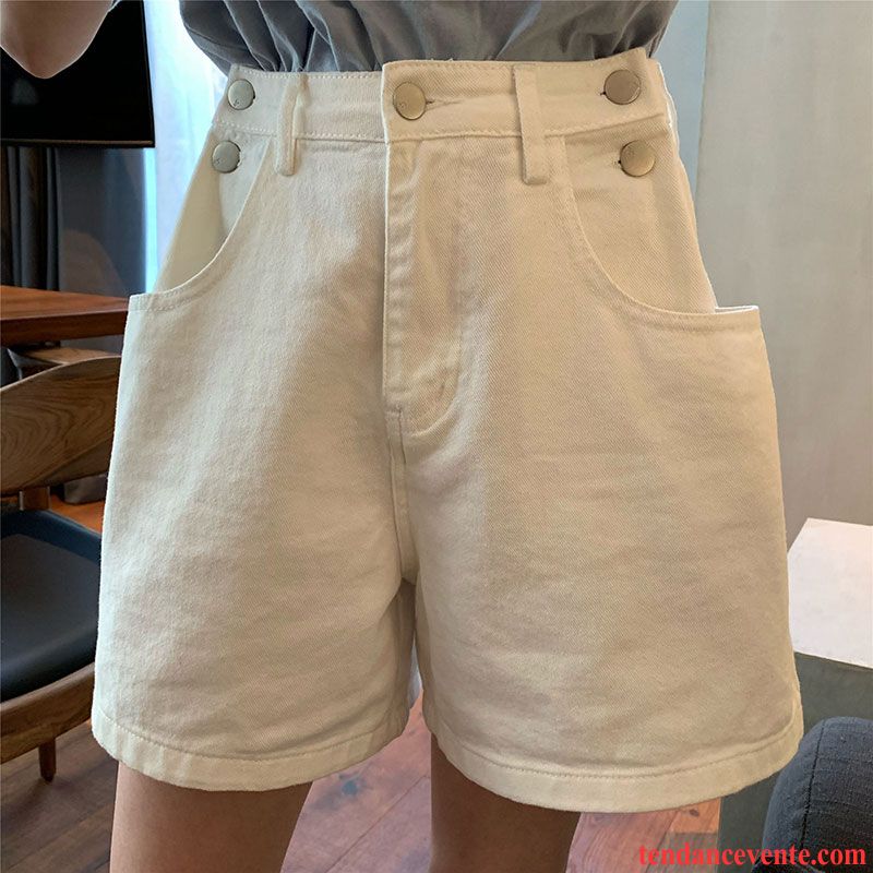 Shorts Femme Mince Baggy Pantalons Forme Haute Cintrée Tous Les Assortis Été Blanc