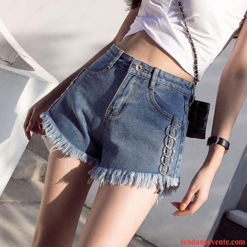 Shorts Femme Été Bord Baggy Étudiant Mince Jeans Bleu