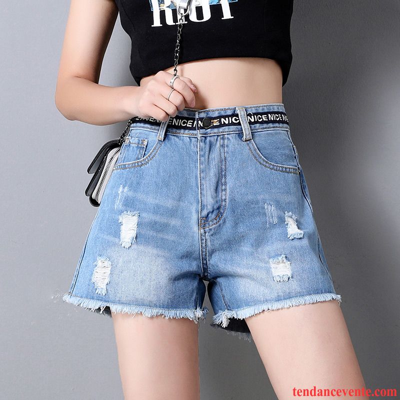 Shorts Femme Été Mince Shorti Des Trous Dans Les Jeans Outwear Baggy Bleu Clair