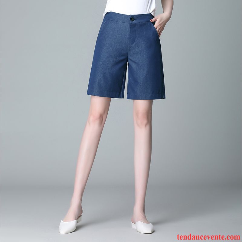 Shorts Femme Été Shorti Taillissime Légère Forme Haute Cintrée Baggy Bleu