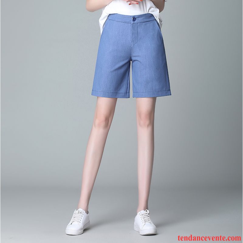 Shorts Femme Été Shorti Taillissime Légère Forme Haute Cintrée Baggy Bleu