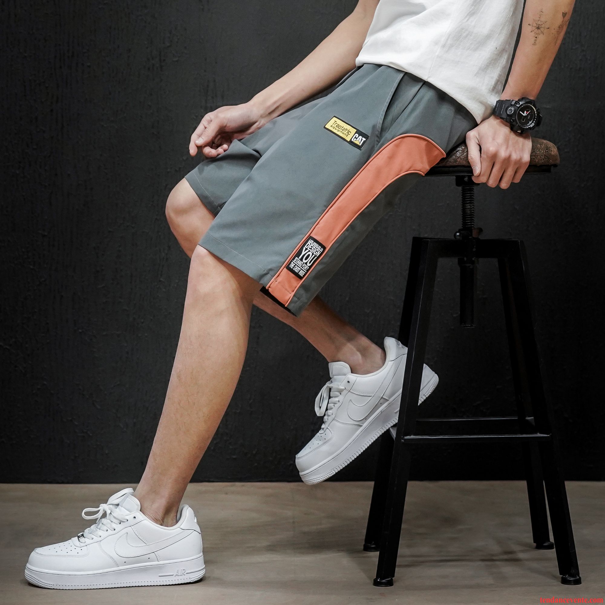 Shorts Homme Baggy Décontractée Shorti Été Rayé Sport Gris Foncé