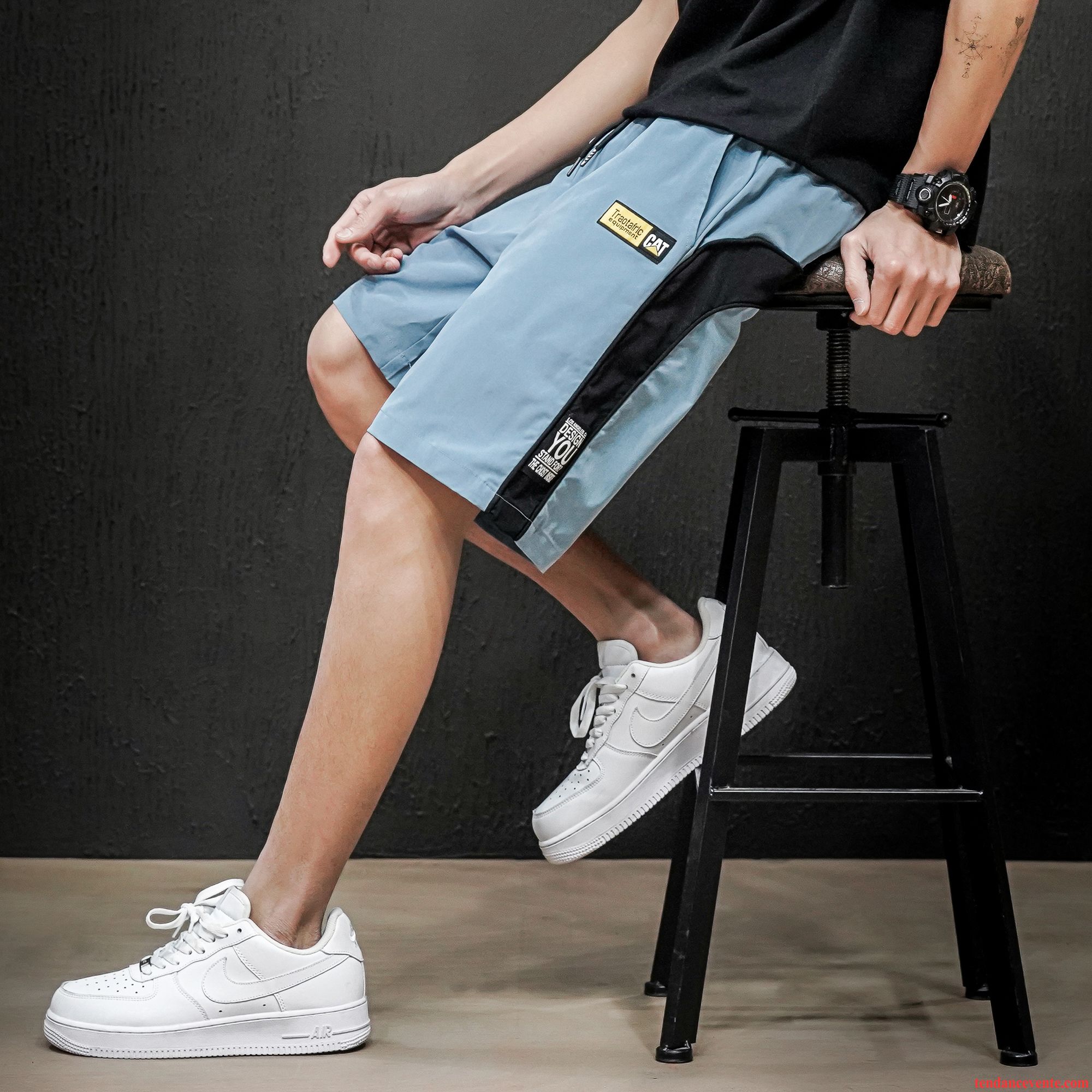 Shorts Homme Baggy Décontractée Shorti Été Rayé Sport Gris Foncé