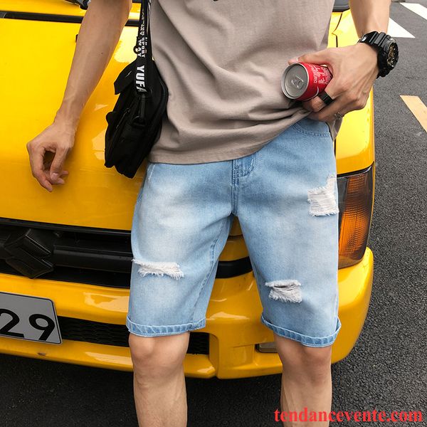 Shorts Homme Baggy Tendance Shorti Été Troués Légère Bleu