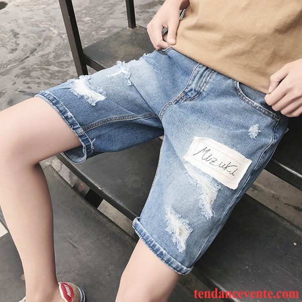 Shorts Homme Baggy Tendance Shorti Été Troués Légère Bleu