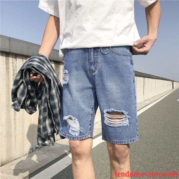 Shorts Homme Baggy Tendance Shorti Été Troués Légère Bleu