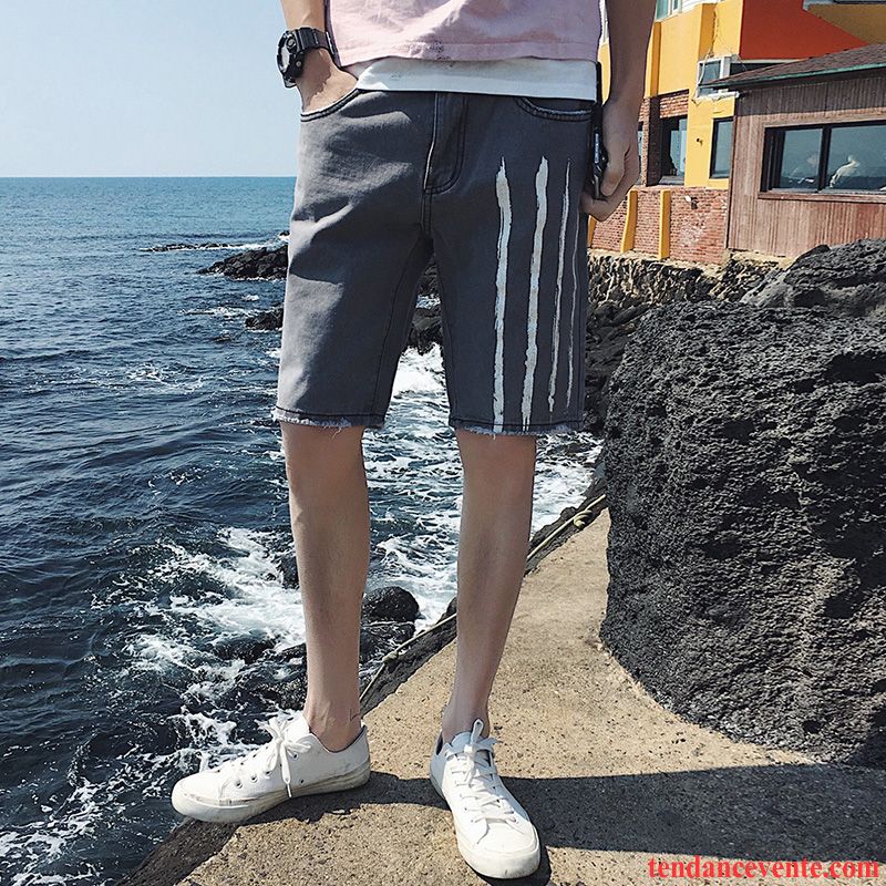 Shorts Homme Des Trous Dans Les Jeans Tendance Baggy Shorti Été Légère Blanc Noir