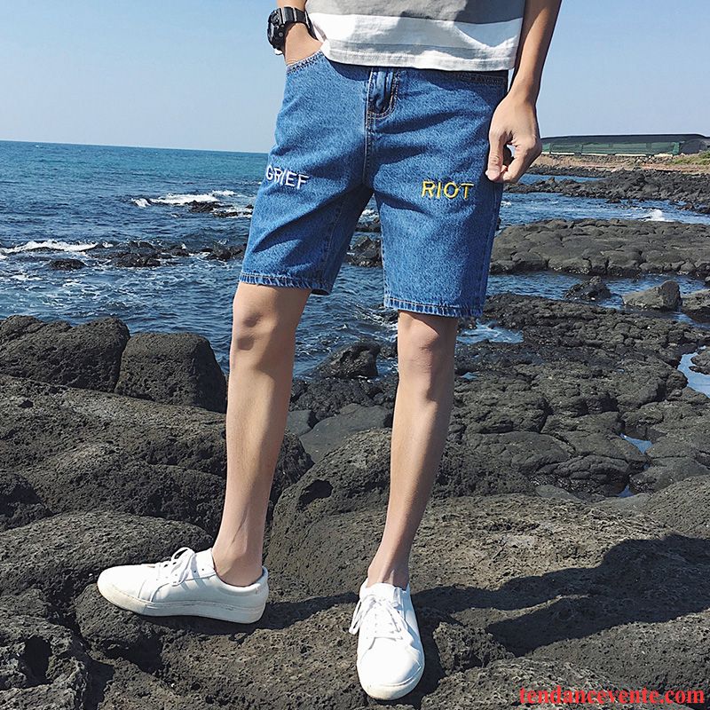 Shorts Homme Des Trous Dans Les Jeans Tendance Baggy Shorti Été Légère Blanc Noir