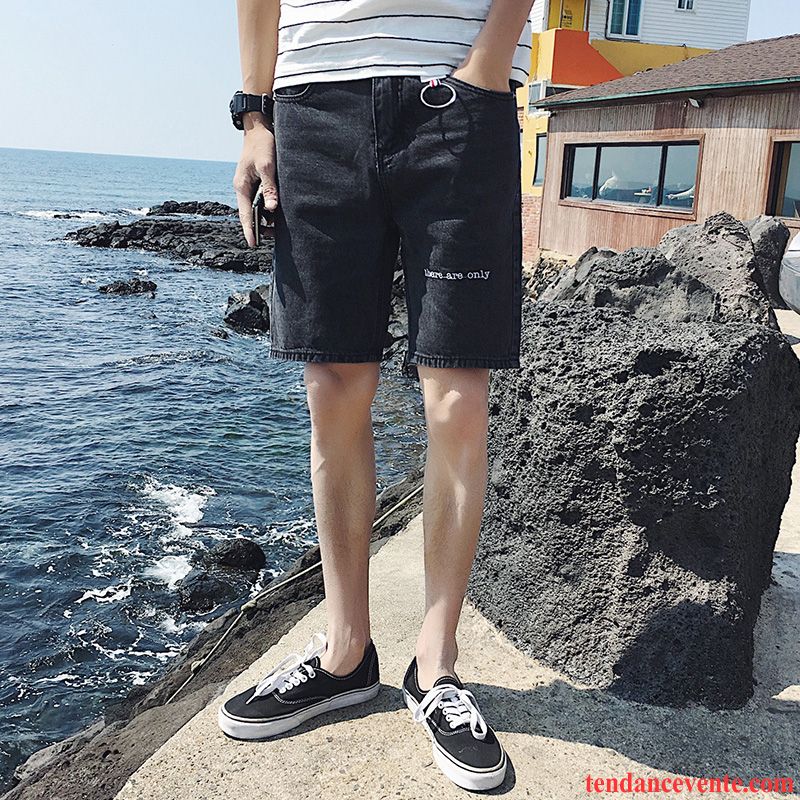 Shorts Homme Des Trous Dans Les Jeans Tendance Baggy Shorti Été Légère Blanc Noir