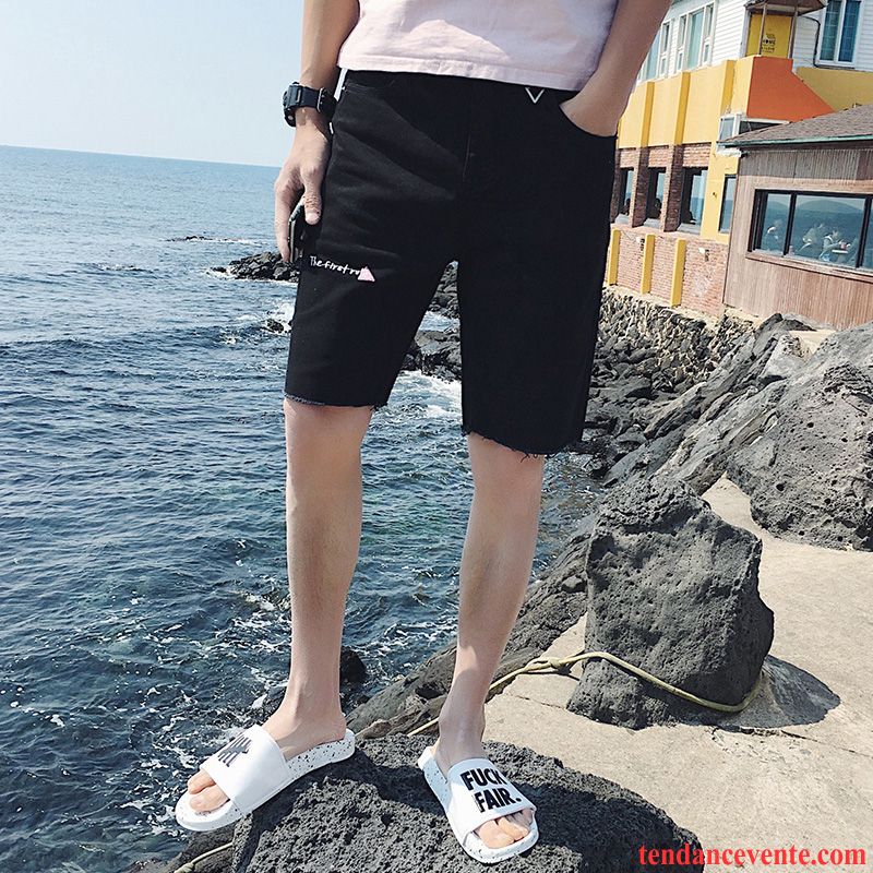 Shorts Homme Des Trous Dans Les Jeans Tendance Baggy Shorti Été Légère Blanc Noir