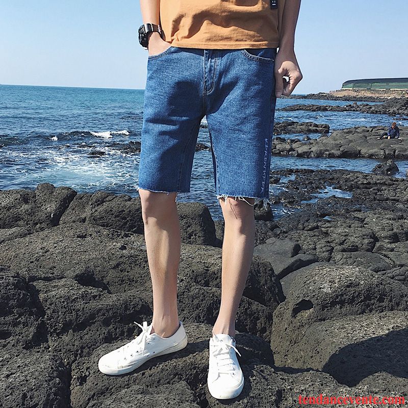 Shorts Homme Des Trous Dans Les Jeans Tendance Baggy Shorti Été Légère Blanc Noir