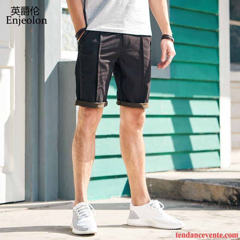 Shorts Homme Décontractée Été Slim Pantalon Jeunesse Mode Noir