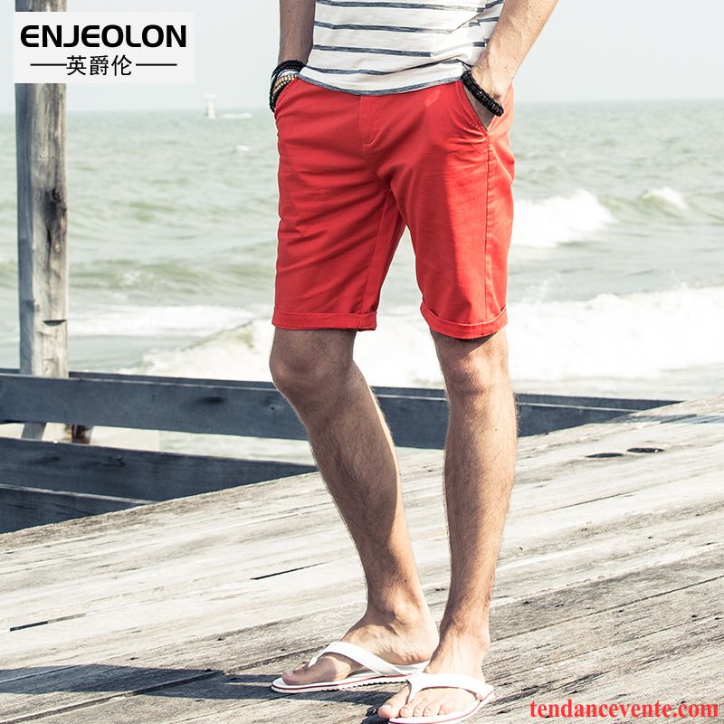 Shorts Homme Pantalons Simple Shorti Été Jeunesse Jambe Droite Pure Rouge