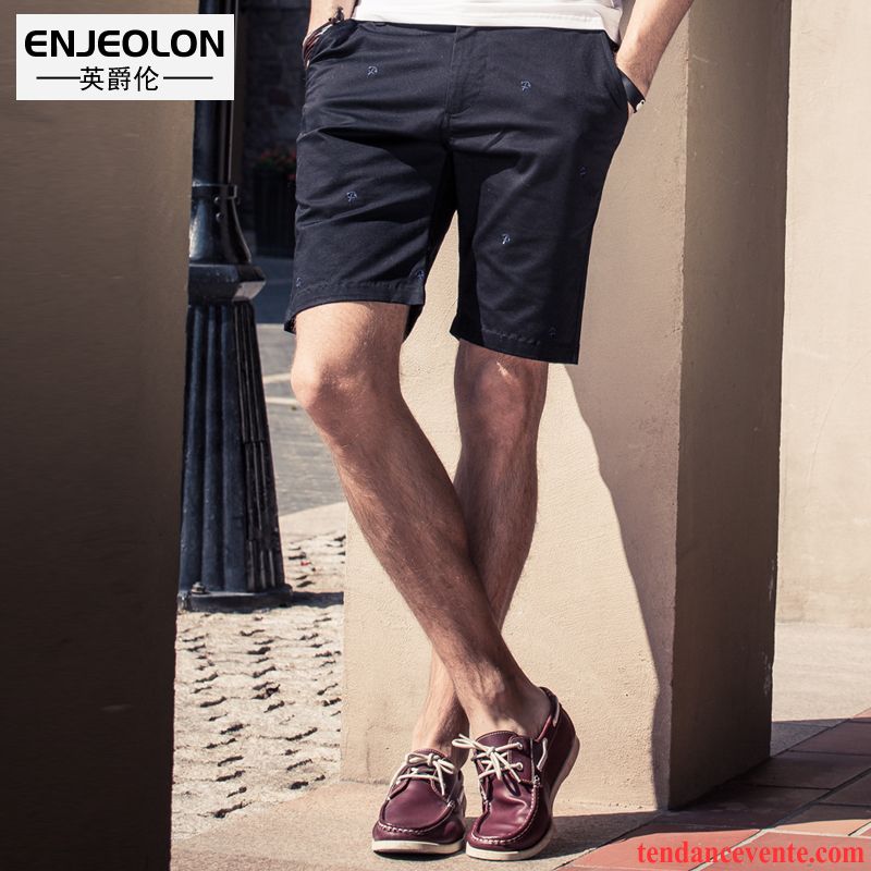 Shorts Homme Tendance Slim Décontractée Été Plage Broderie Noir