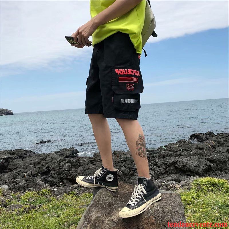 Shorts Homme Tendance Slim Légère Shorti Été Camouflage Noir Rouge