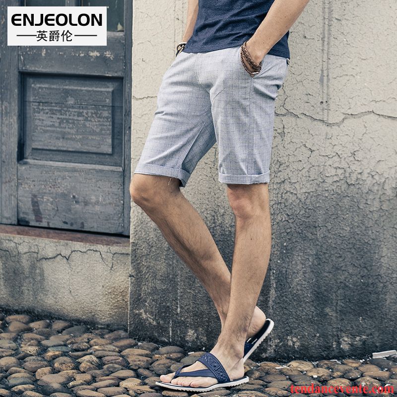 Shorts Homme Tendance Été Matelassé Shorti Carreaux Décontractée Gris Clair