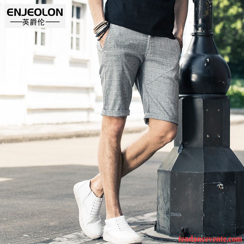 Shorts Homme Tendance Été Matelassé Shorti Carreaux Décontractée Gris Clair