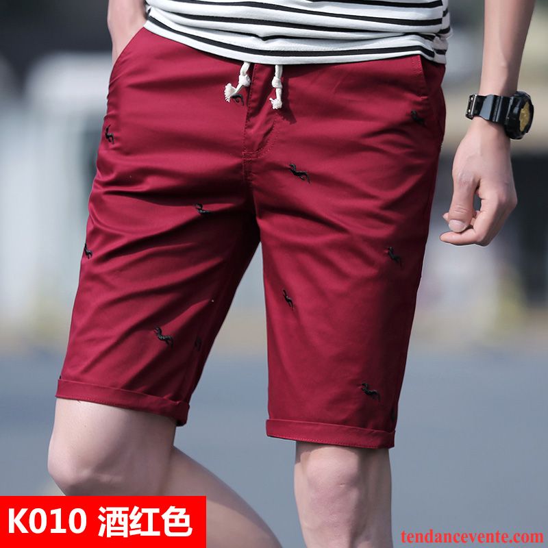 Shorts Homme Étudiant Été Tendance Baggy Pantalon Bureau Rouge