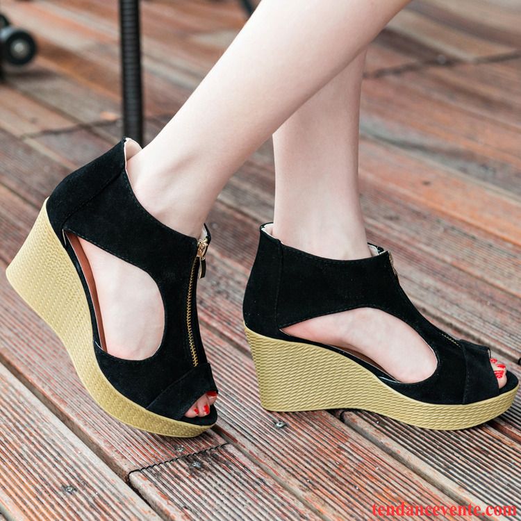 Site De Vente De Escarpins Plates Plateforme Étanche Femme Rome Talons Compensés Talons Hauts Semelle Épaisse Sandales Été Peep-orteil