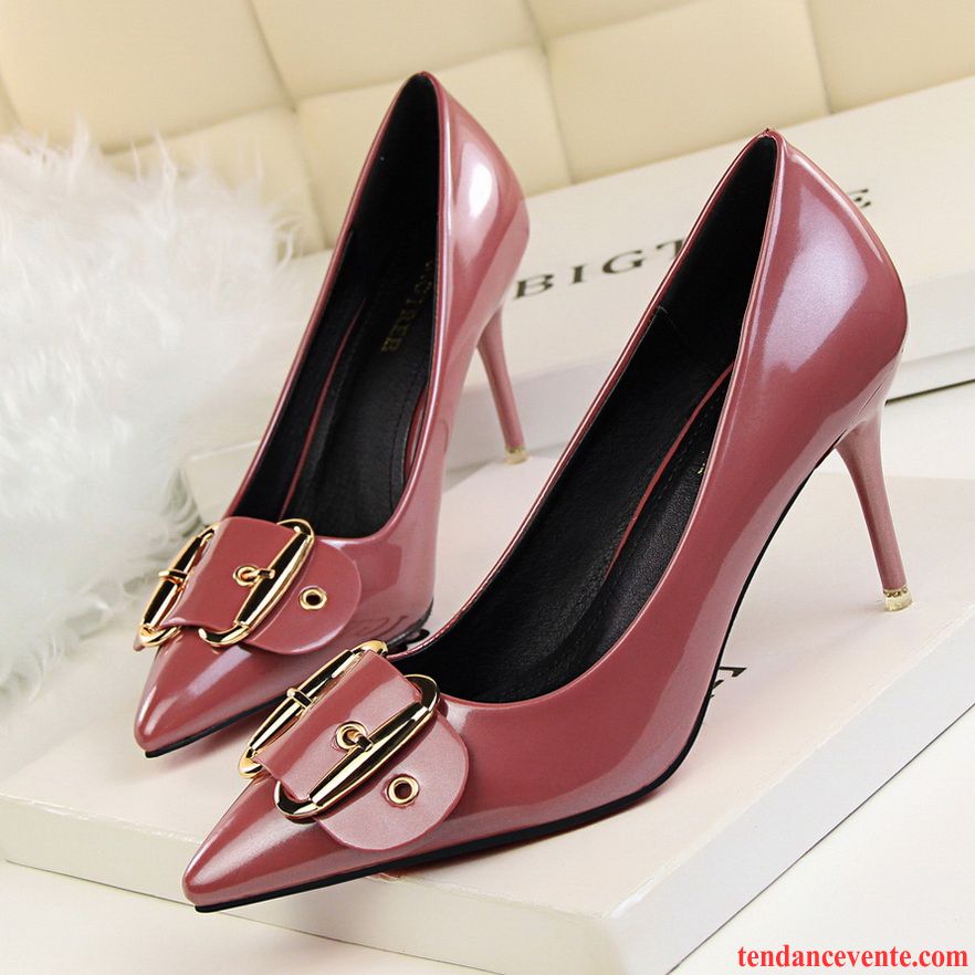 Site De Vente De Escarpins Rouge Talons Minces Cuir Verni Boucle Sexy Pointe Pointue En Cuir Hiver L'automne Derbies Chaussures De Mariage